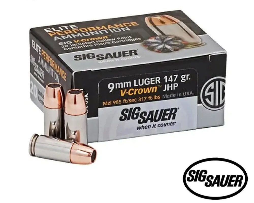 Sig Sauer Elite V-Crown 9mm 147gr. JHP (20rds & 200rds)